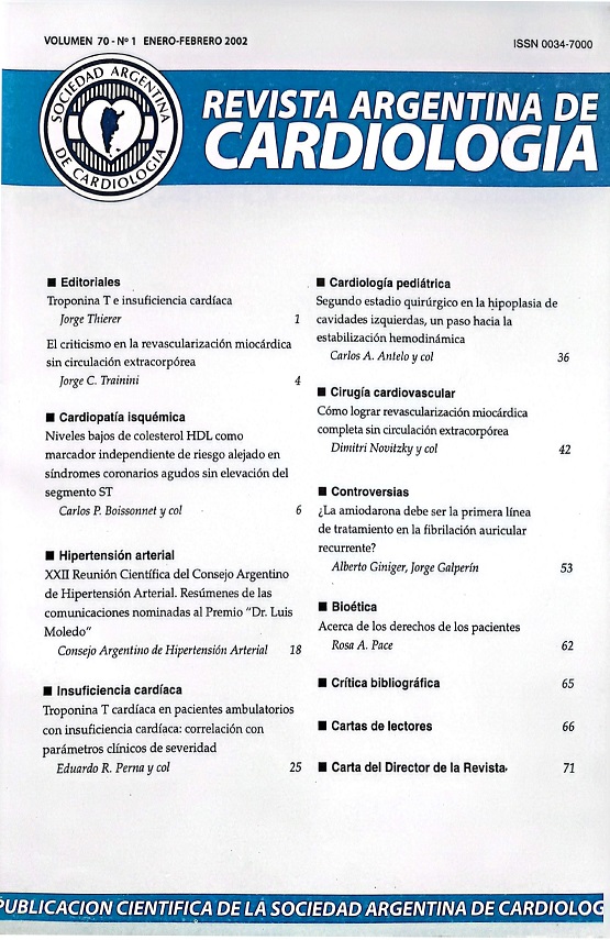 					Ver Rev Argent Cardiol 2002 Vol. 70 Nro. 1
				